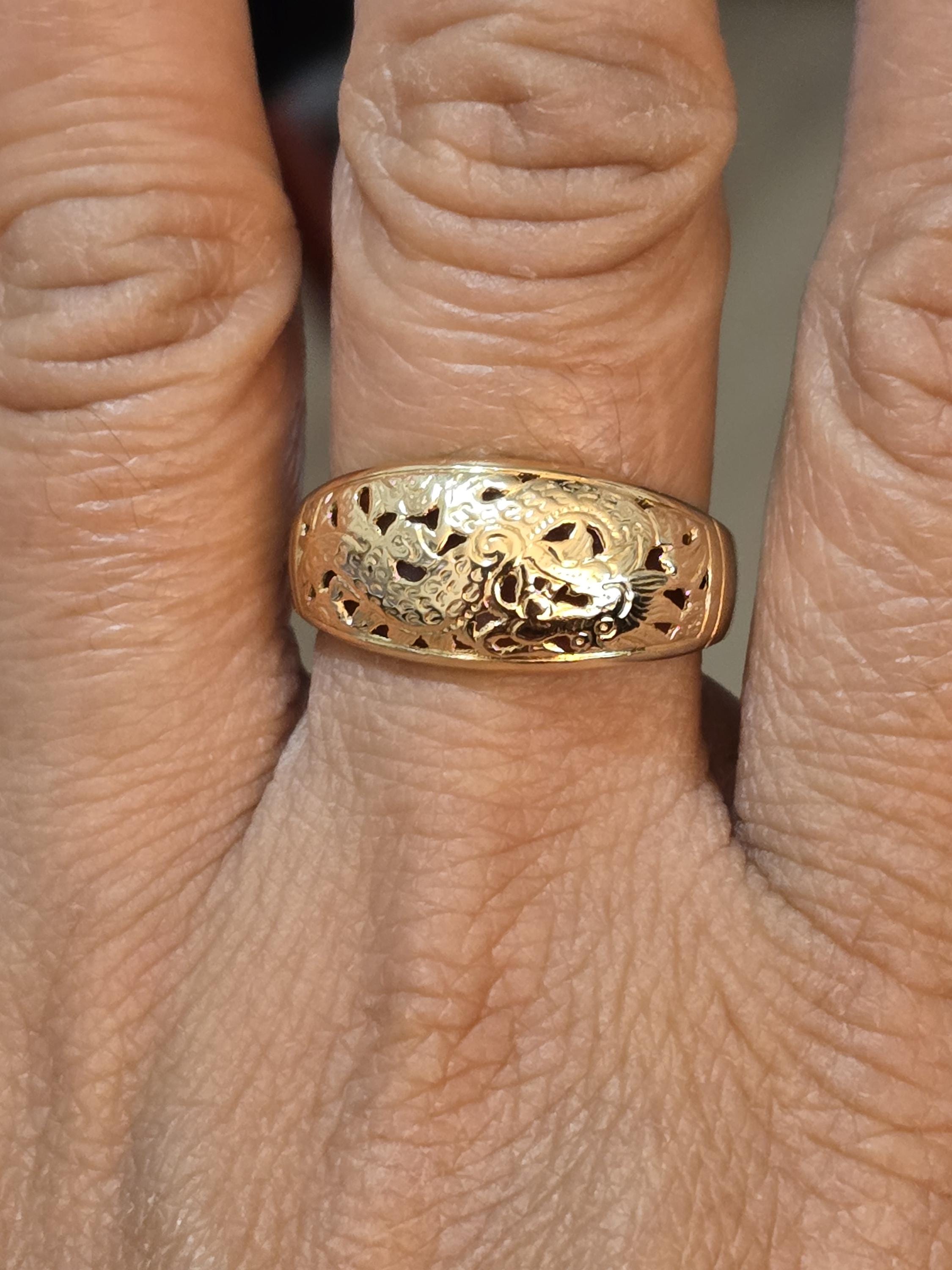 Ming's Hawaii 14k Solid Gold Carved Dragon Dome Ring / Gift for