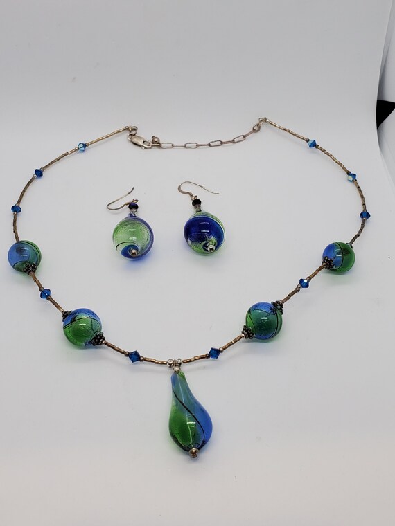 Custom Sterling Hand-blown Glass Pendant /& Iridescent Colors .925 Silver Used Good Condition Vintage Handmade Unisex Glass-made Jewelry