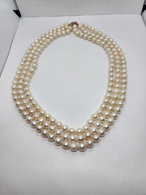 14k solid gold ming's three strand cultured pearl… - image 8