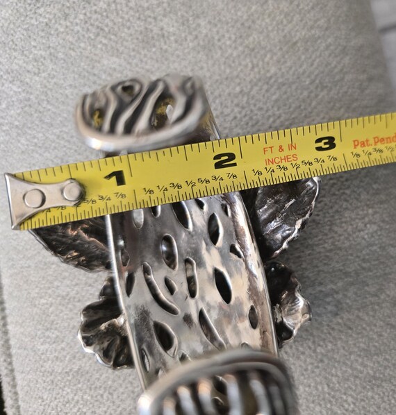 Sterling Silver Flower Cuff Bracelet: Heavyweight… - image 4