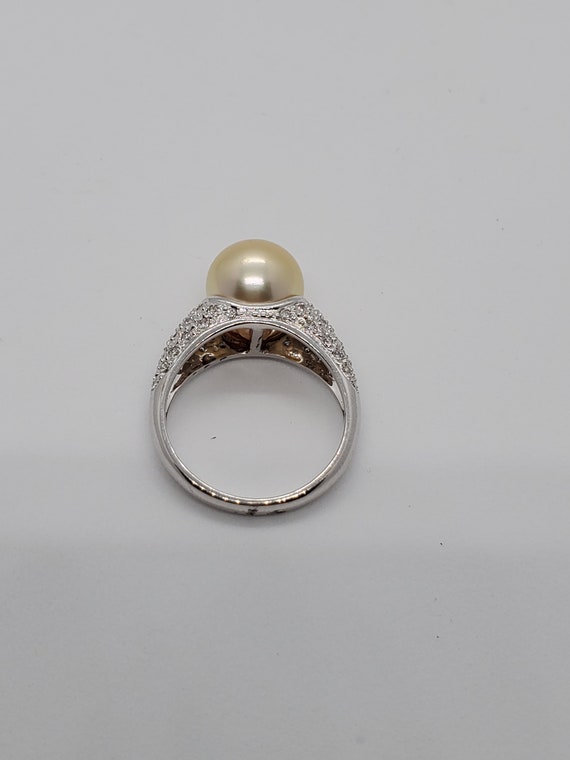 18k solid gold with  golden pearl and diamond ring - image 7