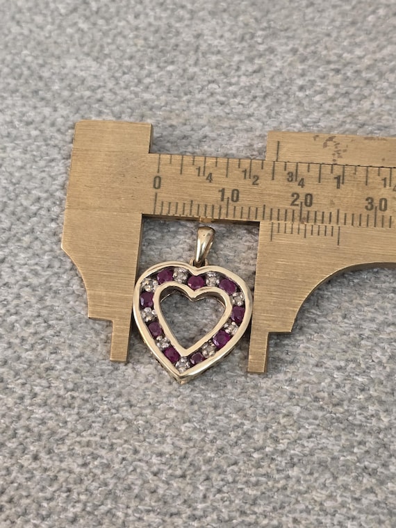 10k Solid Gold Ruby & Diamond Heart Pendant - Vin… - image 4
