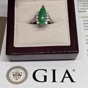 14k solid gold green jadeite jade and diamond ring / gift for her