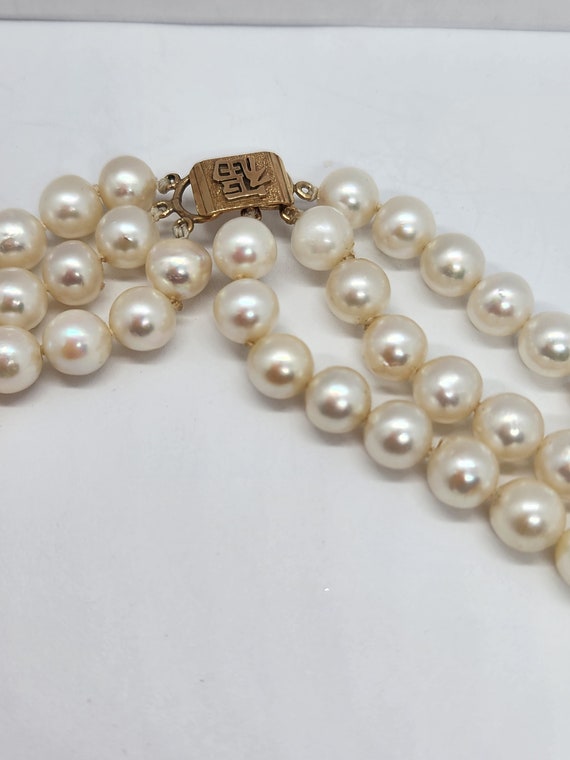 14k solid gold ming's three strand cultured pearl… - image 6