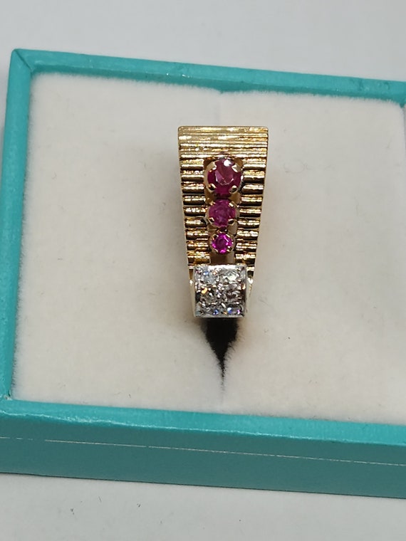 14k Gold Retro Ruby Diamond Ring - Size 6 1/4 - image 2