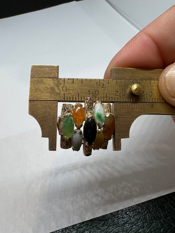 14k Solid Gold Multicolor Jade Ring - Gem