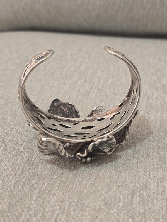 Sterling Silver Flower Cuff Bracelet: Heavyweight… - image 8