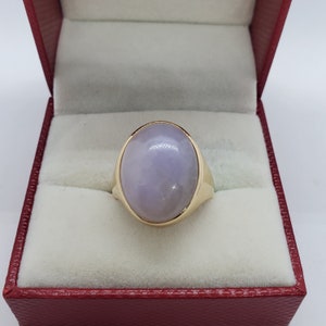 14k solid gold natural lavender jade men&#39;s ring/ gift for him