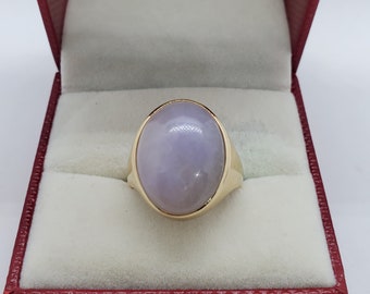 14k solid gold natural lavender jade men&#39;s ring/ gift for him