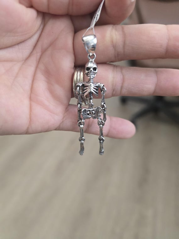 Sterling Silver Skeleton Dangle Pendant: Edgy Got… - image 10