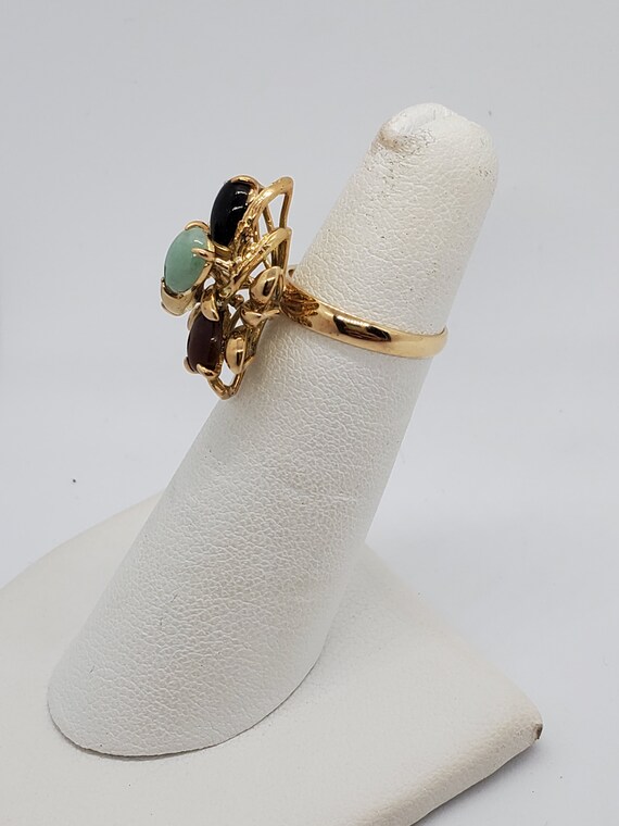 14k solid gold multicolor jade ring - image 2
