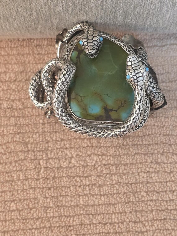 Sterling Silver Two Snake Turquoise Cuff Bracelet… - image 18