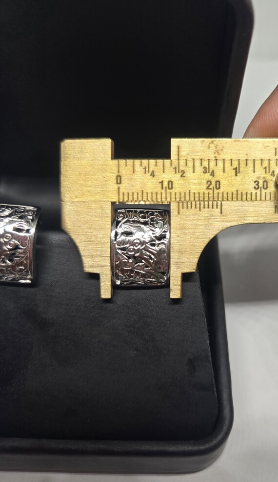 Sterling Silver Carved Dragon Earrings: Rectangul… - image 3