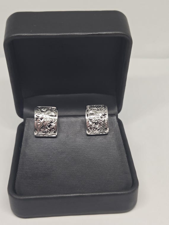 Sterling Silver Carved Dragon Earrings: Rectangul… - image 4