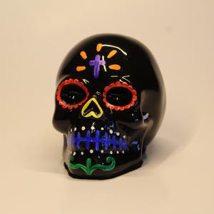 Hand Painted Day of the Dead Sugar Skull Statue-Halloween Decoration-Dia De Los Muertos-Skull-Recycled Art- Room Decor-Altar Decoration
