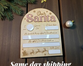 Laser Engraved Dear Santa Board: Reusable Christmas Eve Letter