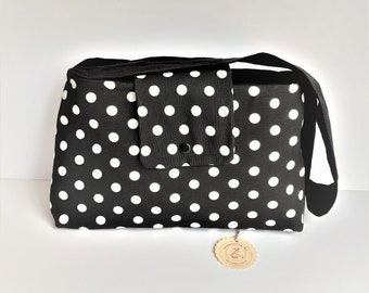 Schultertasche - schwarze Dots