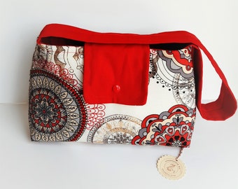 Schultertasche - rot/creme Boho