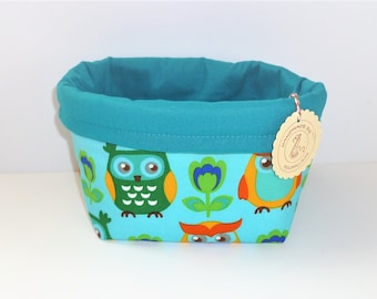 Cloth basket / Utensilo - "Owls turquoise"