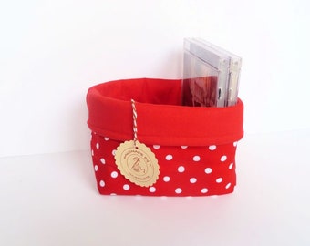 Fabric basket / Utensilo - Dots red