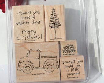 Stampin' UP Loads of Love Rubber Stamp Set - Retired, Used, Christmas Stamps, Holiday, Get Well, Encouragment, Truck, Tree, Masculine