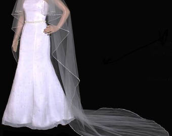 Rhinestone Cascade Cut Cathedral Wedding Veil- Bridal Veil - Many Colors - Free Tulle Swatches