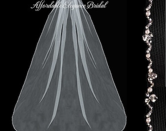 Extra Wide Chapel, Cathedral, Royal Cathedral and Regal Cathedral Wedding Veil with Pearl and Crystal Edge - Free Swatches