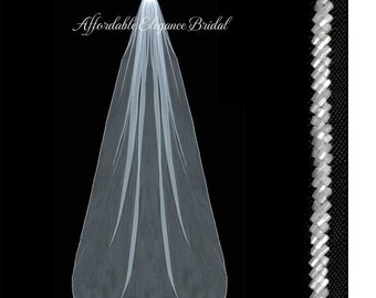 Frosted Bugle Bead Beaded Edge Fingertip, Knee, Waltz, Floor, Chapel, Cathedral, Royal Cathedral Wedding Veil, Bridal Veil - Free Swatches