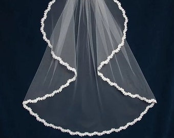 Lace Edge Flutter Cut Wedding Veil in Fingertip Length- Free Tulle Swatches