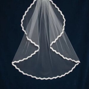 Lace Edge Flutter Cut Wedding Veil in Fingertip Length Free Tulle Swatches image 1