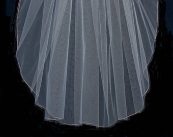 Rose Gold Edge One Layer Elbow Veil, Fingertip Veil or Chapel Veil- Many Colors - Free Sample Swatches