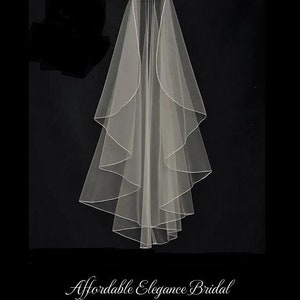 Waterfall Cascade Style Pencil Edge Knee, Waltz, Chapel or Cathedral Wedding Veil, Bridal Veil,  Free Swatches