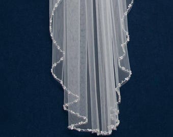 Pearl and Rhinestone Beaded Edge Elbow Wedding Veil Bridal Veil -  Free Tulle Swatches