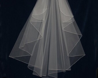 Custom Made Waterfall Cut Cut Knee Length, Waltz, Chapel or Cathedral Wedding Veil with Pencil Embroidery Edge  -  Free Color Swatches