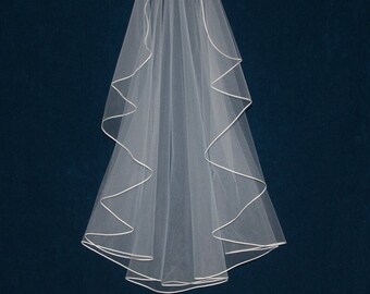 Custom Made Waterfall Cut Wedding Veil in Fingertip Length with Soutache Edge - Bridal Veil - Free Tulle Swatches
