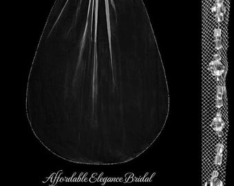 Clear Beaded Crystal Edge Fingertip or Cathedral Wedding Veil- Bridal Veil -  Free tulle Swatches