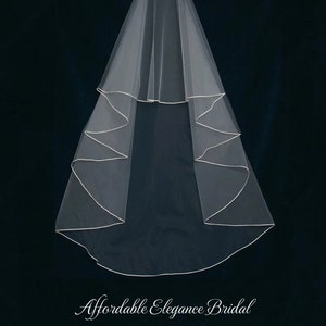 Custom Made Two Layer Waltz Length Wedding Veil with Soutache Edge, Bridal Veil, Waltz Wedding Veil, Free Tulle Swatches