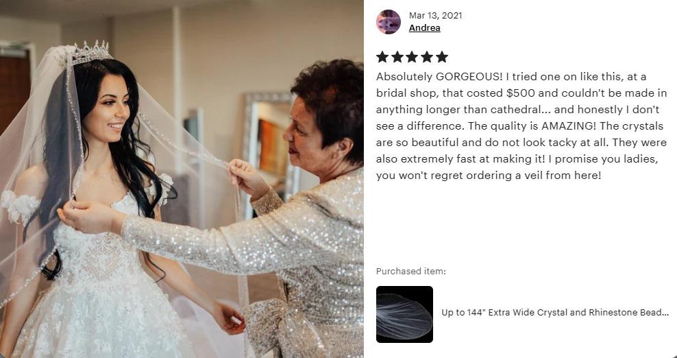 Crystal Beaded Cathedral Wedding Veil: Extra Wide  display picture 2