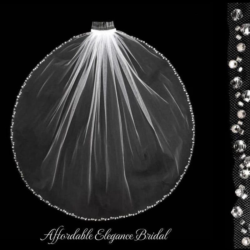 White communion veil with crystal edge