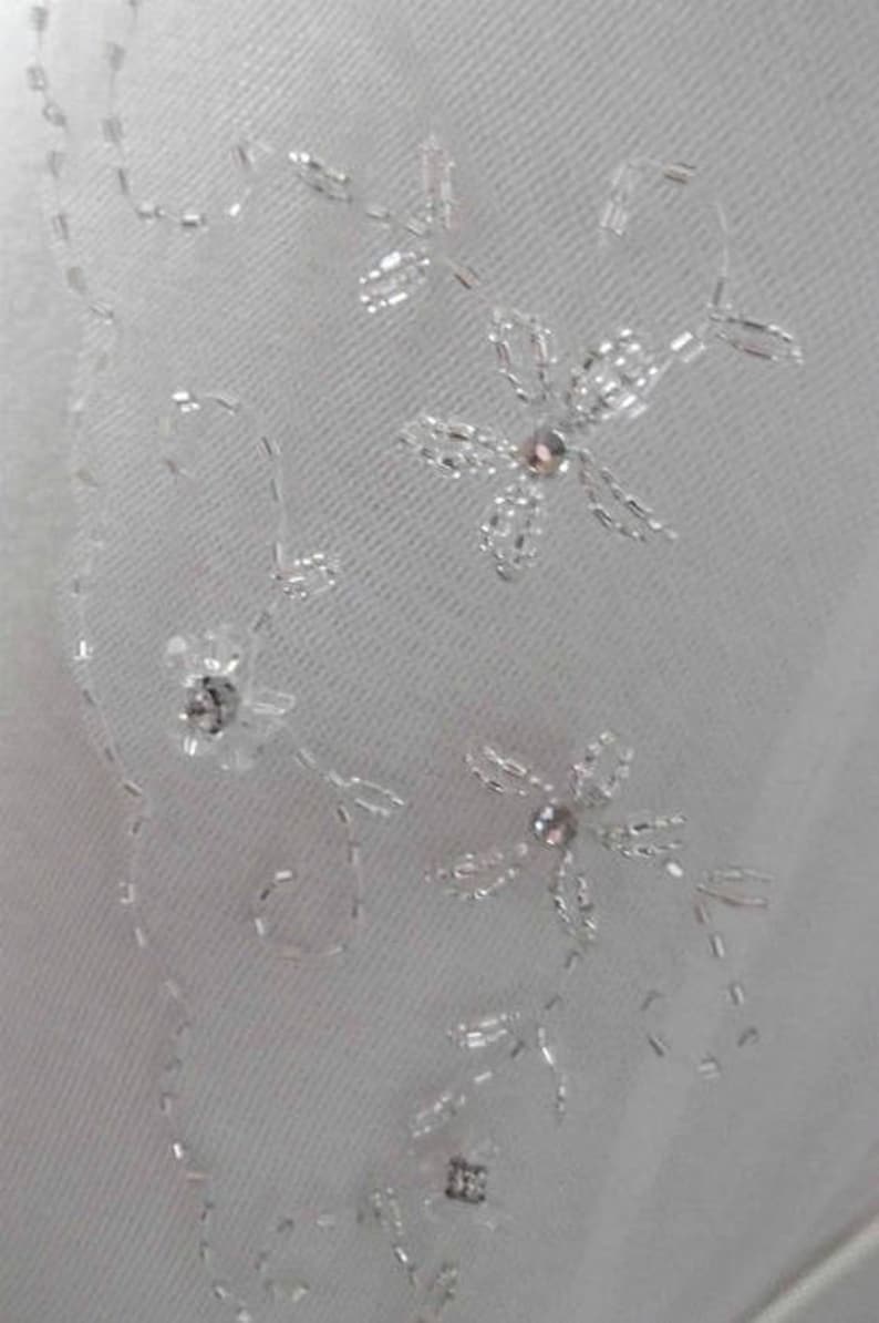 Crystal Beaded Floral Design Fingertip Length Wedding Veil Free Tulle Samples Moscato and more! Ivory Blush