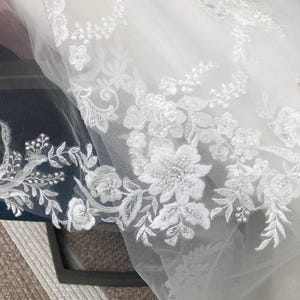 Fingertip, Cathedral or Royal Cathedral Wedding Veil with Beaded Rose Alencon Lace, Beaded Lace Wedding Veil, Free Swatches