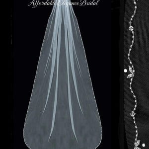 Beaded Wedding Veil, Crystal and Rhinestone Vine Wedding Veil in Fingertip, Waltz, Chapel, Cathedral Length, Bridal Veil, Free Swatches