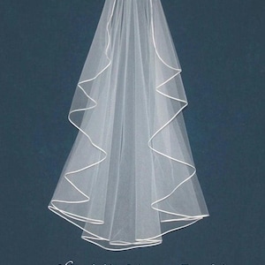 Custom Made Waterfall Cut Wedding Veil,  Fingertip Length Veil with Soutache Edge, Bridal Veil, Waterfall Veil,  Free Tulle Swatches