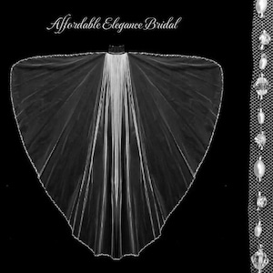 Cathedral Angel Cut Wedding Veil, Crystal, Rhinestone and Pearl Beaded Veil,  Cathedral Wedding Veil, Bridal Veil, Free Tulle Swatches