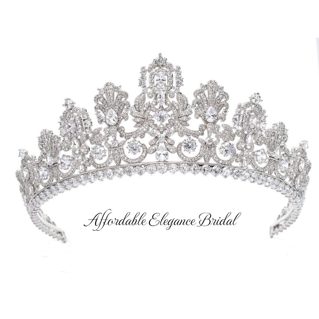 CZ Crystal Royal Wedding Tiara Silver Plated Regal Bridal - Etsy