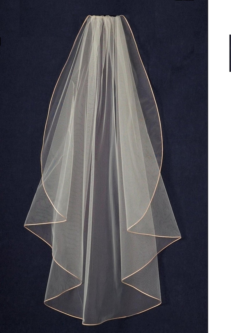 Flutter Cut Knee Length Wedding Veil with Soutache Cord Edge Free Color Swatches image 1