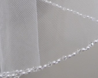 Pearl and Crystal Edge Fingertip Wedding Veil, Bridal Veil- Free Sample Swatches