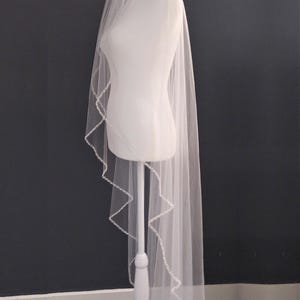 Waltz Length Wedding Veil: Angel Cut, Pearl, Crystal & Sequin Beaded Edge