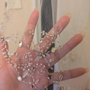 Beaded Wedding Veil in Fingertip, Knee, Waltz, Chapel, Cathedral, Royal or Regal Cathedral Length, Bridal Veil, Free Tulle Samples