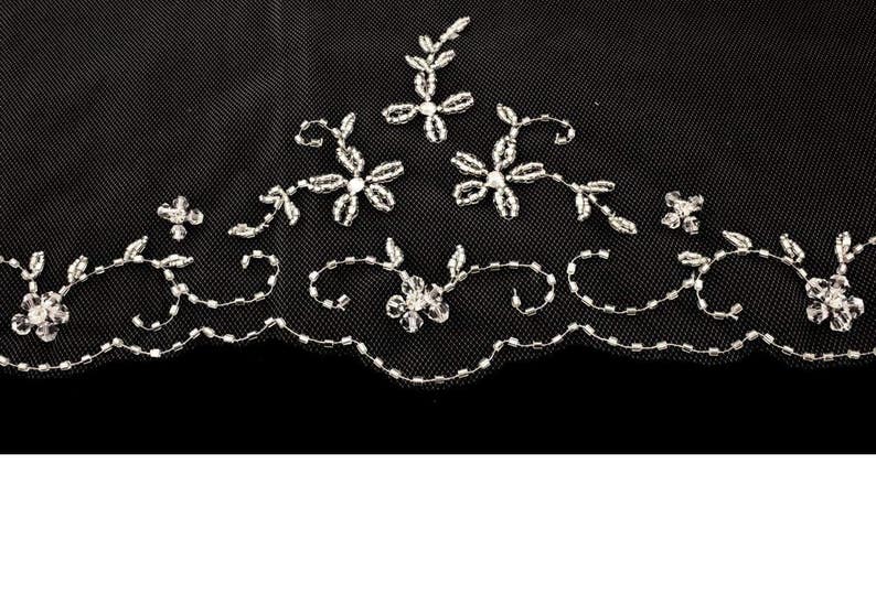 Crystal Beaded Floral Design Fingertip Length Wedding Veil Free Tulle Samples Moscato and more! Ivory Blush